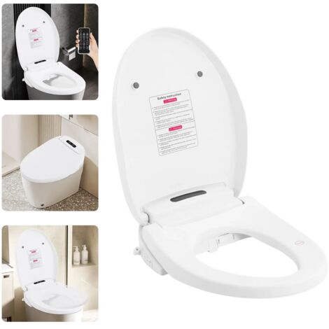 Asiento de inodoro electrónico inteligente con autolimpieza y calefacción, luz nocturna LED, compatible con inodoros de 19,29 a 21,65 pulgadas de largo
