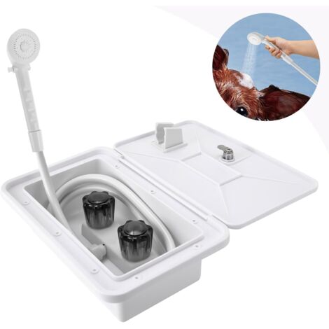 Kit de ducha exterior para RV, con cabezal de ducha y manguera, interruptor de agua caliente y fría, accesorios para RV, montaje empotrado/en pared, para barcos y autocaravanas (1/5)