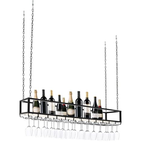 Soporte para copas de vino, adorno retro invertido, colgador de techo, botellero, decoración de techo, estante para bodega (negro) (1/5)