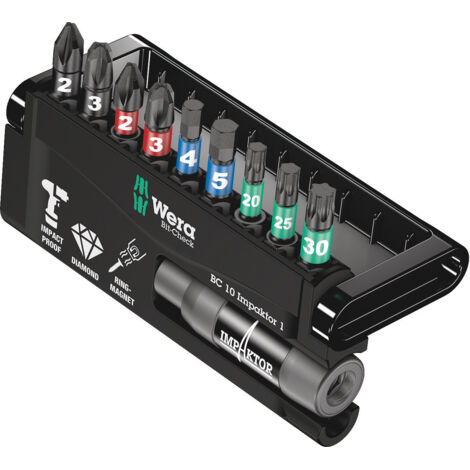 Juego de puntas con porta-puntas Bit-Check 10 Impaktor 1 SB, 10 piezas - WERA - 05073980001 (1/5)