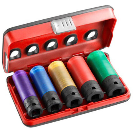 Juego de 5 vasos largos para llaves de impacto 1/2" FACOM NSI.5LPB