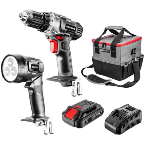 Juego de herramientas eléctricas inalámbricas: taladro atornillador, linterna, bolsa, batería Energy+ de 18 V, iones de litio de 2,0 Ah, cargador (1/5)