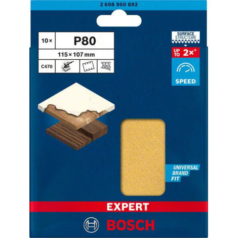 Papel de lija Expert C470 con 6 orificios para lijadoras orbitales 115 x 107 mm G 80 10uds.  BOSCH 2608900892 (1/7)