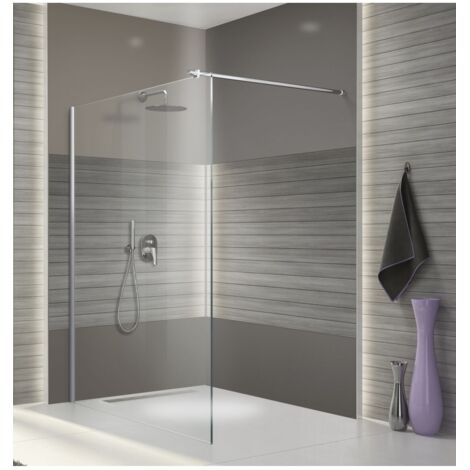 Leda – Paroi de douche à l'italienne 120 cm – Verre transparent 8 mm – Argent brillant – Traitement anti-calcaire – Barre stabilisatrice télescopique (1/7)