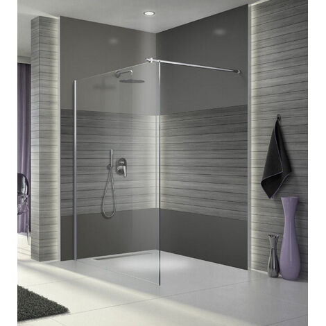 Leda – Paroi de douche fixe Open 2 90cm – Verre transparent 8mm – Profil argent brillant – Montage seul – Design contemporain - L13op60933 (1/4)