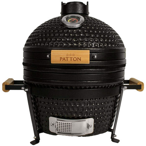 Barbecue céramique kamado compact 16'' pour grillage et fumage – Surface de cuisson 34 cm – Isolation thermique optimale – Noir mat