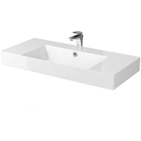 Cersanit Inverto - Lavabo 101x46 cm, avec trop-plein, trou pour robinetterie, blanc K671-007 (1/3)