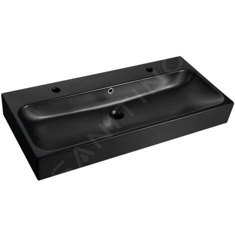 Sapho Toridi - Double lavabo 101 x 47 cm, avec trop-plein, 2 trous pour batterie, noir mat TU0222B (1/5)
