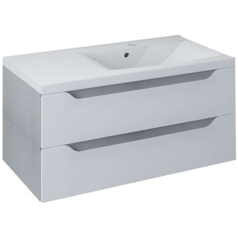 Sapho Wave - Meuble lavabo, 900x450x480 mm, droite, 2 tiroirs, blanc/chêne argenté WA093-3011 (1/5)