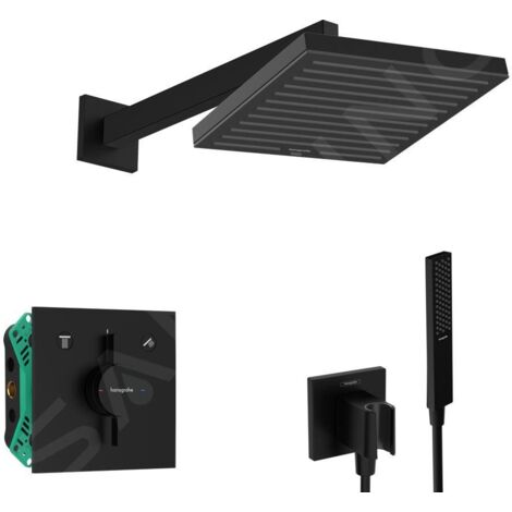 Hansgrohe – Colonne de douche encastrée avec mitigeur noir mat – Douche de tête Pulsify 260mm – Débit 29,5 l/min – SANI21HHH401