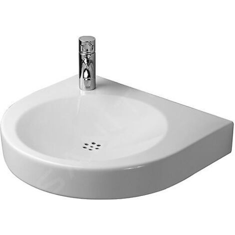 Duravit – Lavabo PMR 575x520 mm sans trop-plein en céramique sanitaire – Forme semi-circulaire – 1 trou pré-percé à gauche – 443580000 (1/5)