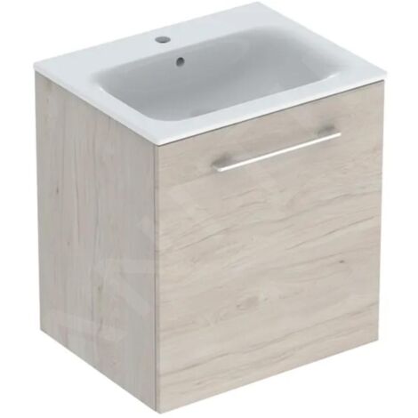 Geberit Selnova Square - Meuble-vasque 635x588x480 mm, avec vasque, 1 porte, noyer clair hickory 501.255.00.1 (1/3)