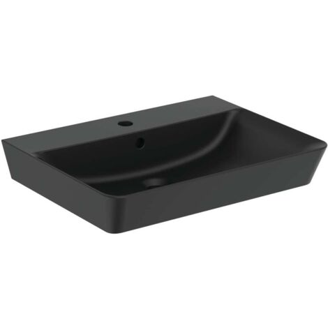 Ideal Standard Connect Air - Lave-mains Cube 400x350x160 mm, avec trop-plein, avec trou pour robinetterie, noir E0307V3