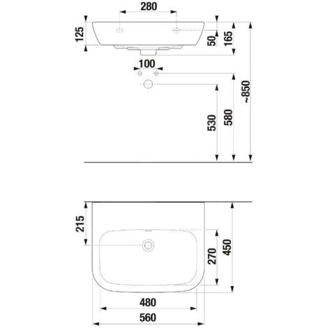 Jika Deep - Lavabo, 56x45 cm, avec trop-plein, sans trou pour robinet, blanc H8103670001091