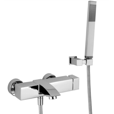 Mélangeur bain externe avec douchette en acier Paffoni Level series LEC023ST Laiton - Steel looking (1/2)