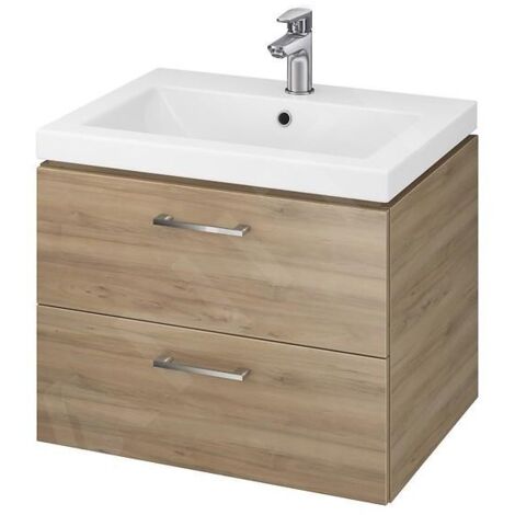 Cersanit – Meuble double vasque 45x59x45 cm – Lavabo céramique avec 2 tiroirs – Installation murale – Noyer – S801148DSM (1/5)