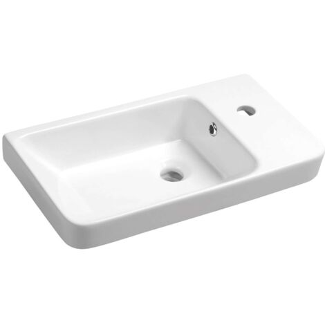 Sapho – Vasque suspendue céramique 55x30 cm – 1 trou pour mitigeur – Installation murale – Avec trop-plein – SKU 11054