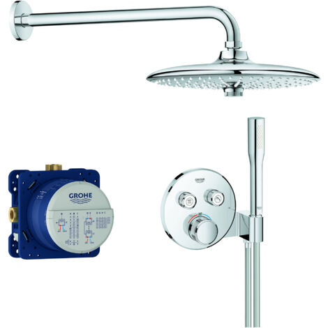 Grohe – Colonne de douche encastrée Grohtherm SmartControl – Finition chromée – Douche de tête Euphoria 260 3 jets – SKU 34744000