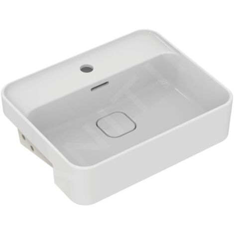 Ideal Standard – Lavabo semi-encastré céramique blanc 500x400 mm – Trou de robinet central – Trop-plein – Montage sur plaque pour salles de bains modernes - T299301 (1/4)
