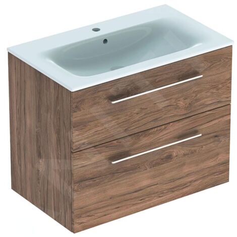 Geberit Selnova Square - Meuble-vasque 635x788x480 mm, avec vasque, 2 tiroirs, noyer hickory 501.242.00.1 (1/3)