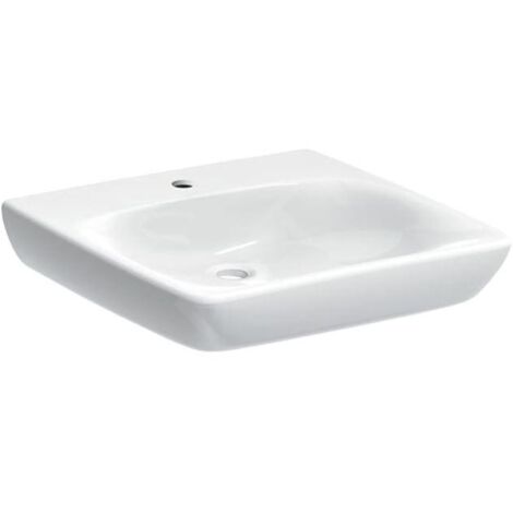 Geberit – Lavabo 550x550 mm pour personne à mobilité réduite – Céramique blanche – Forme anguleuse sans trop-plein – Trou de robinetterie
