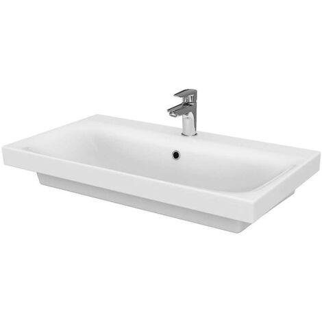 Cersanit – Lavabo céramique encastrable 80x45 cm – Anguleux avec trou robinet et trop-plein – Pour meuble salle de bain – K116013