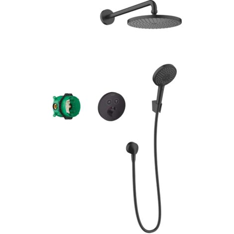 Hansgrohe – Set de douche encastré noir mat – Douche de tête Ø 240 mm avec jet PowderRain – Mitigeur thermostatique ShowerSelect S – 27959670 (1/5)
