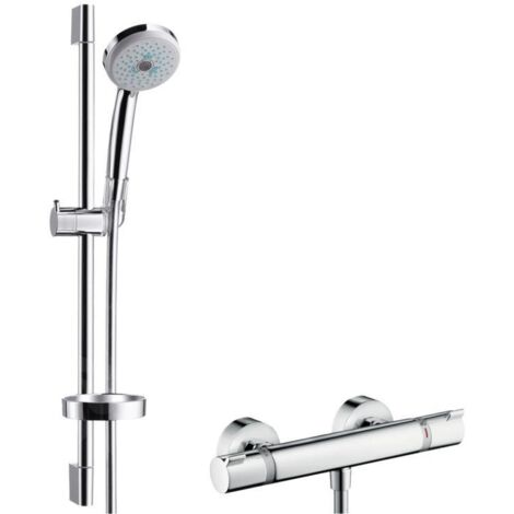 Hansgrohe – Colonne de douche thermostatique avec barre 65 cm – Mitigeur Ecostat 1001 SL – Douchette Croma 100 Multi – 3 types de jets – Finition chrome