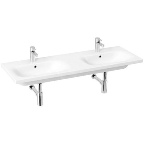 Jika Mio-N - Double-lavabo 1300x450 mm, avec trop-plein, 2 trous pour robinet, Jika Perle, blanc H8147141001041 (1/4)