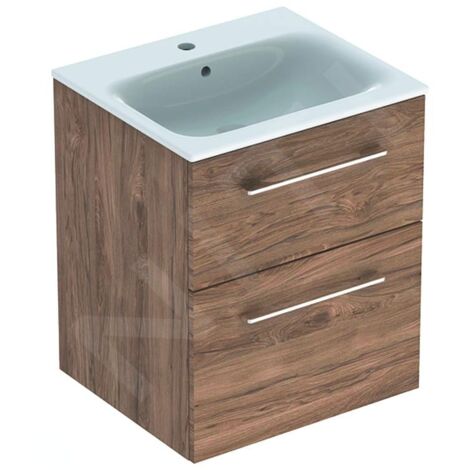 Geberit Selnova Square - Meuble-vasque 635x538x480 mm, avec vasque, 2 tiroirs, noyer hickory 501.234.00.1 (1/3)