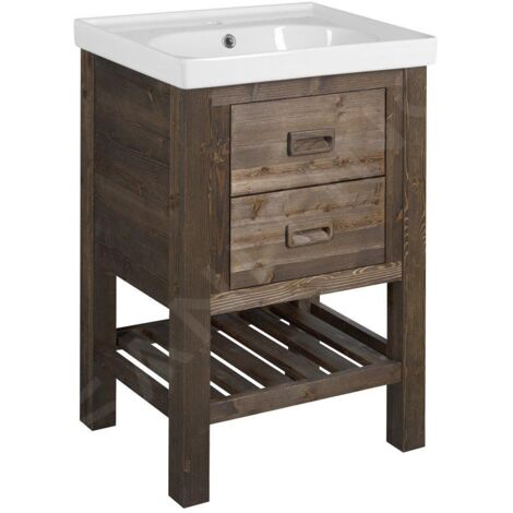 Sapho Brand - Meuble lavabo 89x60x45 cm, 2 tiroirs, épicéa teinté BA068S (1/4)