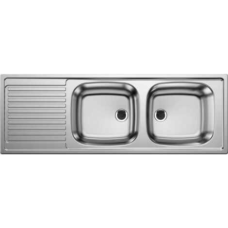 Blanco – Évier inox 2 bacs 124x44 cm – Montage sur plan – Conception réversible – Profondeur 150 mm – SKU 500374