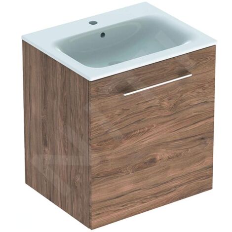 Geberit Selnova Square - Meuble-vasque 635x588x480 mm, avec vasque, 1 porte, noyer hickory 501.254.00.1 (1/3)