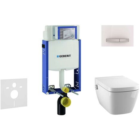 Geberit Kombifix - Bâti-support pour WC suspendu avec plaque de déclenchement Sigma 50, blanc alpin + Tece One – toilette japonaise et abattant, Rimless, SoftClose 110.302.00.5 NT8 (1/5)