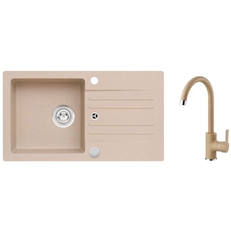 Évier en granit Cortina 140 avec robinet Tonia – 1 bac avec égouttoir – Dimensions 750 x 420 mm – Siphon inclus – SETA733 – Alveus (1/4)