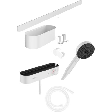 Hansgrohe WallStoris - Set de pommeau de douche 105, 3 jets, thermostat et accessoires de salle de bain, blanc mate 24250700 (1/10)