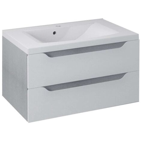 Sapho Wave - Meuble lavabo 800x450x480 mm, 2 tiroirs, blanc/chêne argenté WA080-3011 (1/5)