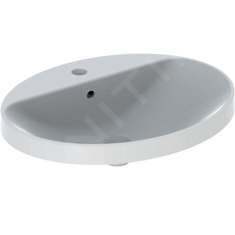 Geberit – Vasque à encastrer 600x480 mm – Céramique blanche – Avec trop-plein et trou pour robinet – Semi-encastrable, ovale