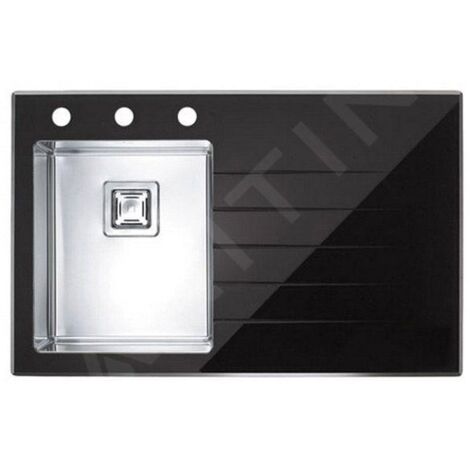 Alveus Crystalix - Évier 860x540 mm, avec commande du vidage, bac à gauche, verre noir / inox 1099633 (1/3)