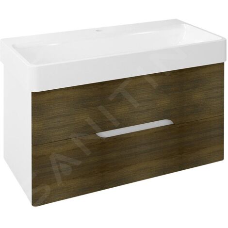 Sapho Mediena - Meuble-vasque 960x510x485 mm, blanc mat /chêne graphite MD101 (1/4)