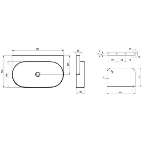 Ravak Yard - Lavabo 805x500 mm, sans trop-plein, sans trou pour robinet, blanc XJX01080000