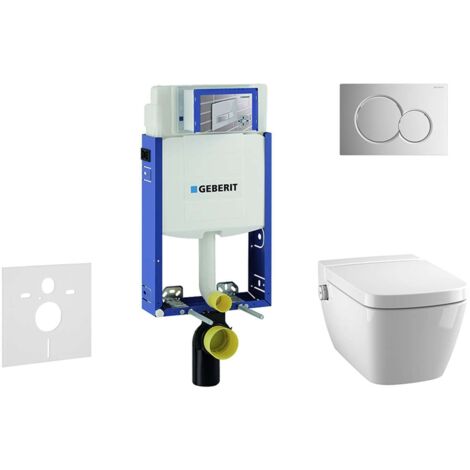 Geberit Kombifix - Bâti-support pour WC suspendu avec plaque de déclenchement Sigma 01, chrome brillant + Tece One – toilette (1/5)