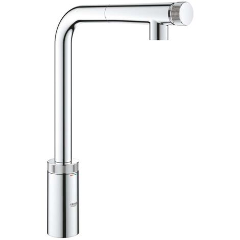 Grohe – Mitigeur monocommande cuisine Minta SmartControl – Douchette extractible en métal – Débit 10 l/min – Rotation 140° – Finition chrome (1/7)