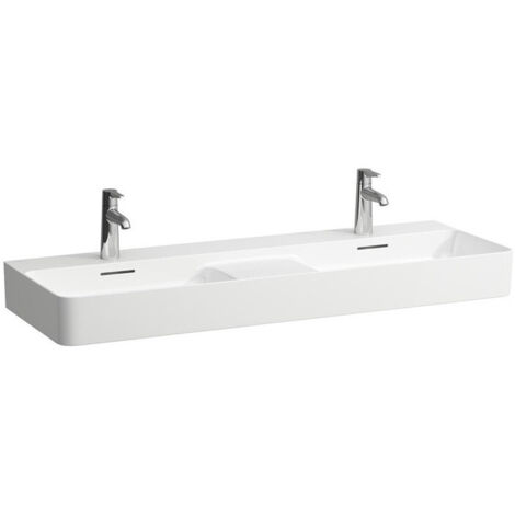 Laufen VAL - Double-lavabo, 120x42 cm, avec trop-plein, 2 trous pour robinetterie, LCC, blanc H8142824001041 (1/5)