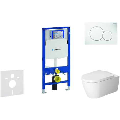 Geberit Duofix - Ensemble bâti-support, cuvette de toilette et siège ME by Starck, Rimless, SoftClose, plaque Sigma01, blanc