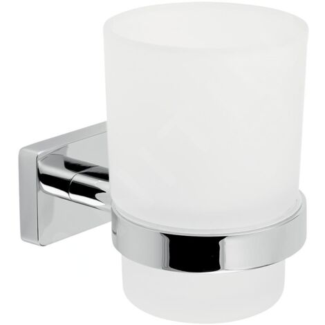 Novaservis Ferro Greta - Verre pour brosse à dents et dentifrice avec support, verre dépoli / chrome AGR03 (1/2)