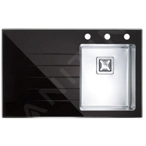 Alveus Crystalix - Évier 860x540 mm, avec commande du vidage, bac à droite, verre noir / inox 1099630 (1/2)