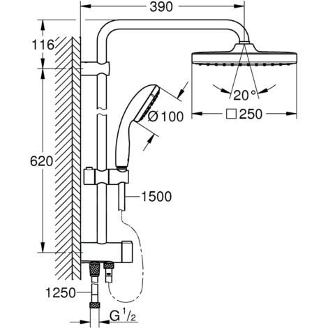 Grohe Vitalio Start - Set de douche 250 avec inverseur, 9,5 l/min, 1 jet, chrome 26698000
