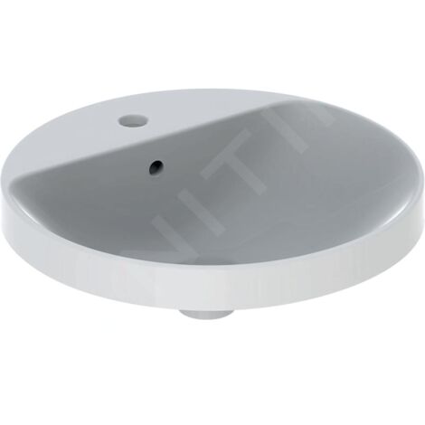 FP – Vasque à encastrer rond 480 mm – Céramique blanche avec trop-plein et trou robinet – Installation sur plan salle de bains