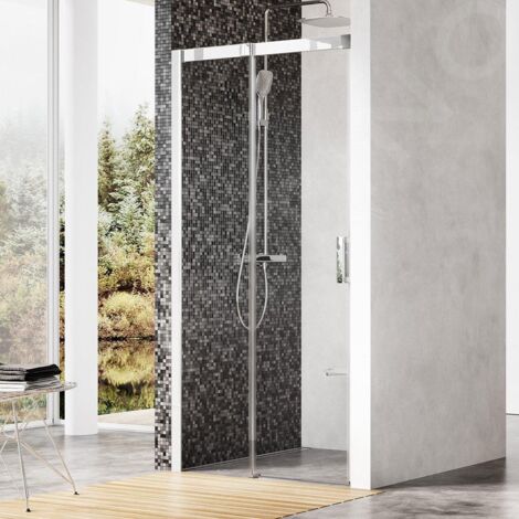 Ravak Matrix - Porte de douche en deux parties MSD2-100 L, 975-1015 mm, aluminium brillant/verre clair 0WLA0C00Z1 (1/5)